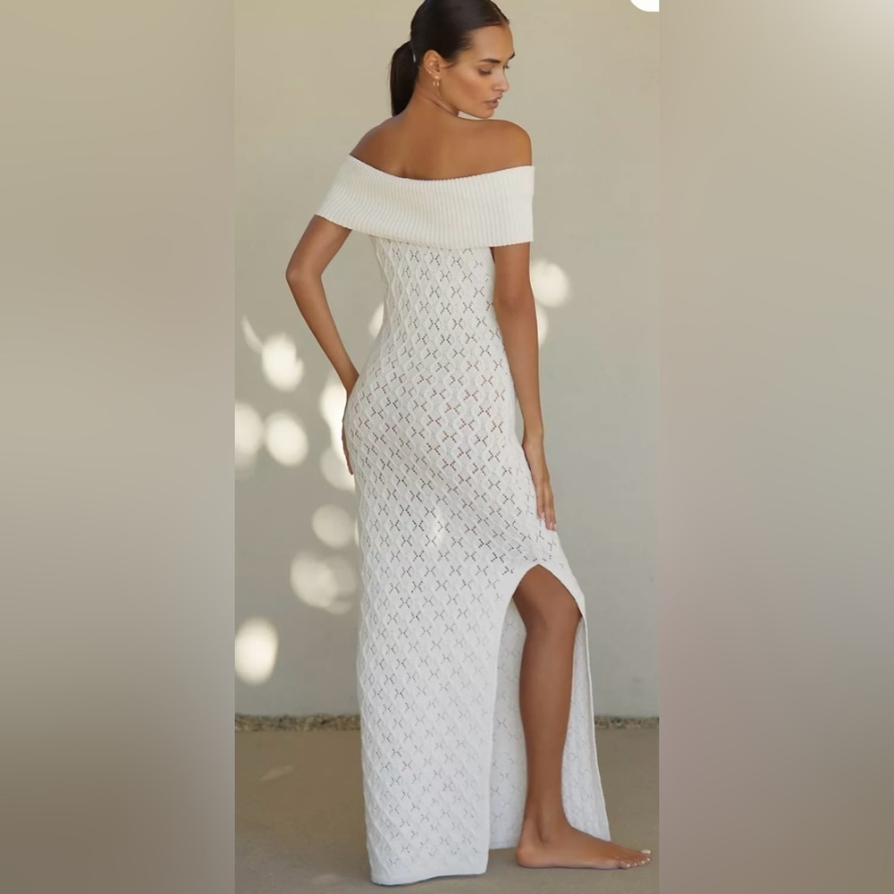 Anthropologie Tropics Off Shoulder Sweater Dress White - Picture 6 of 6